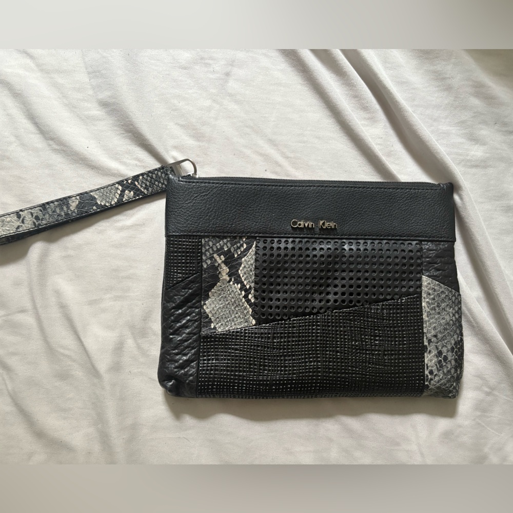 Calvin Klein Black and White Textured Clutch